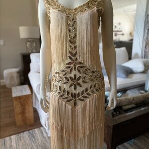 Elegant Beige Fringe Dress
